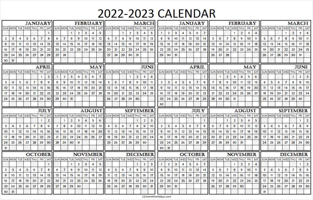 2022 2023 Calendar Printable Template | Yearly Calendar  Free Printable Calendar 2022 X1
