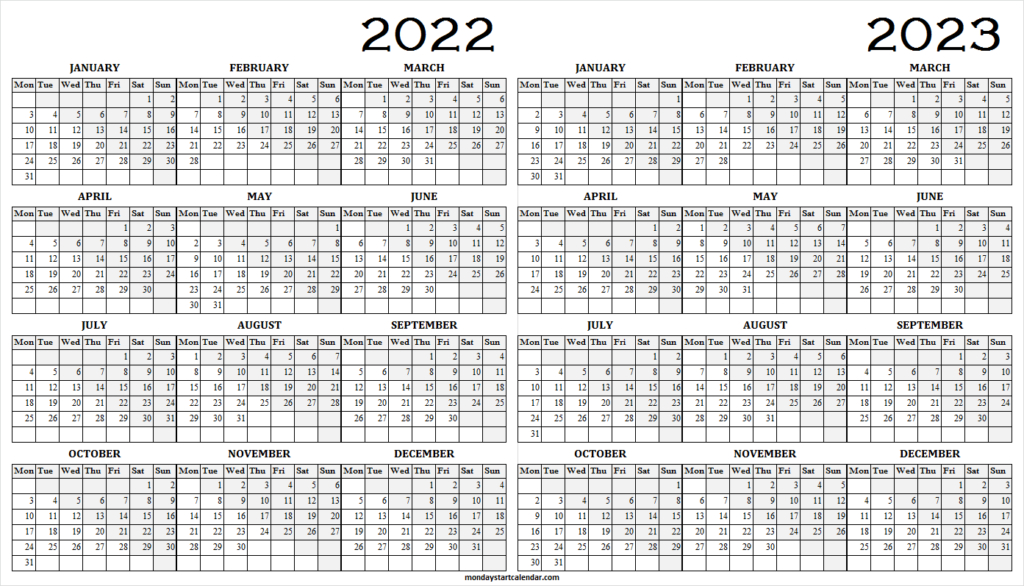 2022 2023 Printable Calendar With Holidays | Two Year Calendar  Calendar For 2022 And 2023