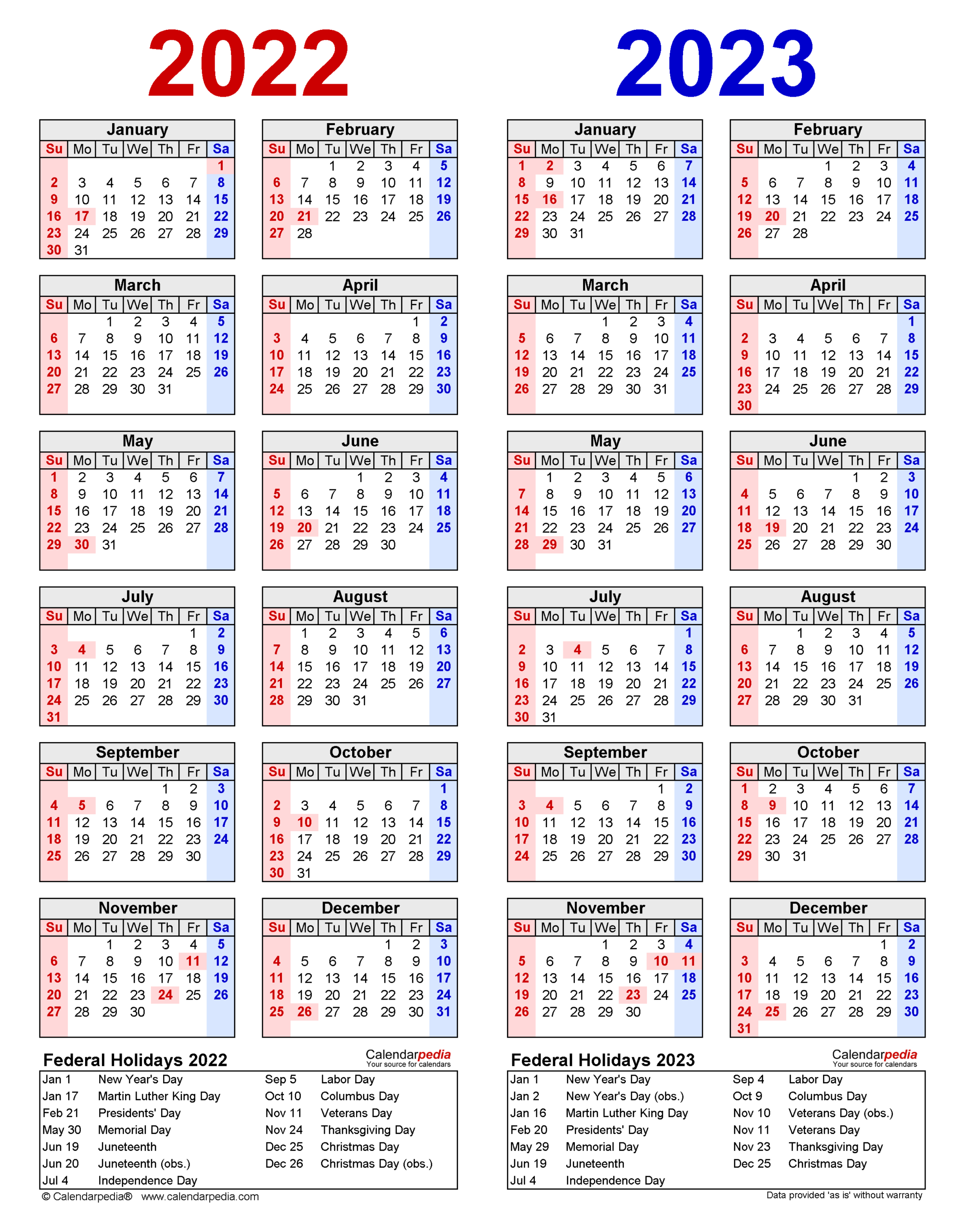 2022-2023 Two Year Calendar - Free Printable Excel Templates  2022 Calendar Template Excel Free Download