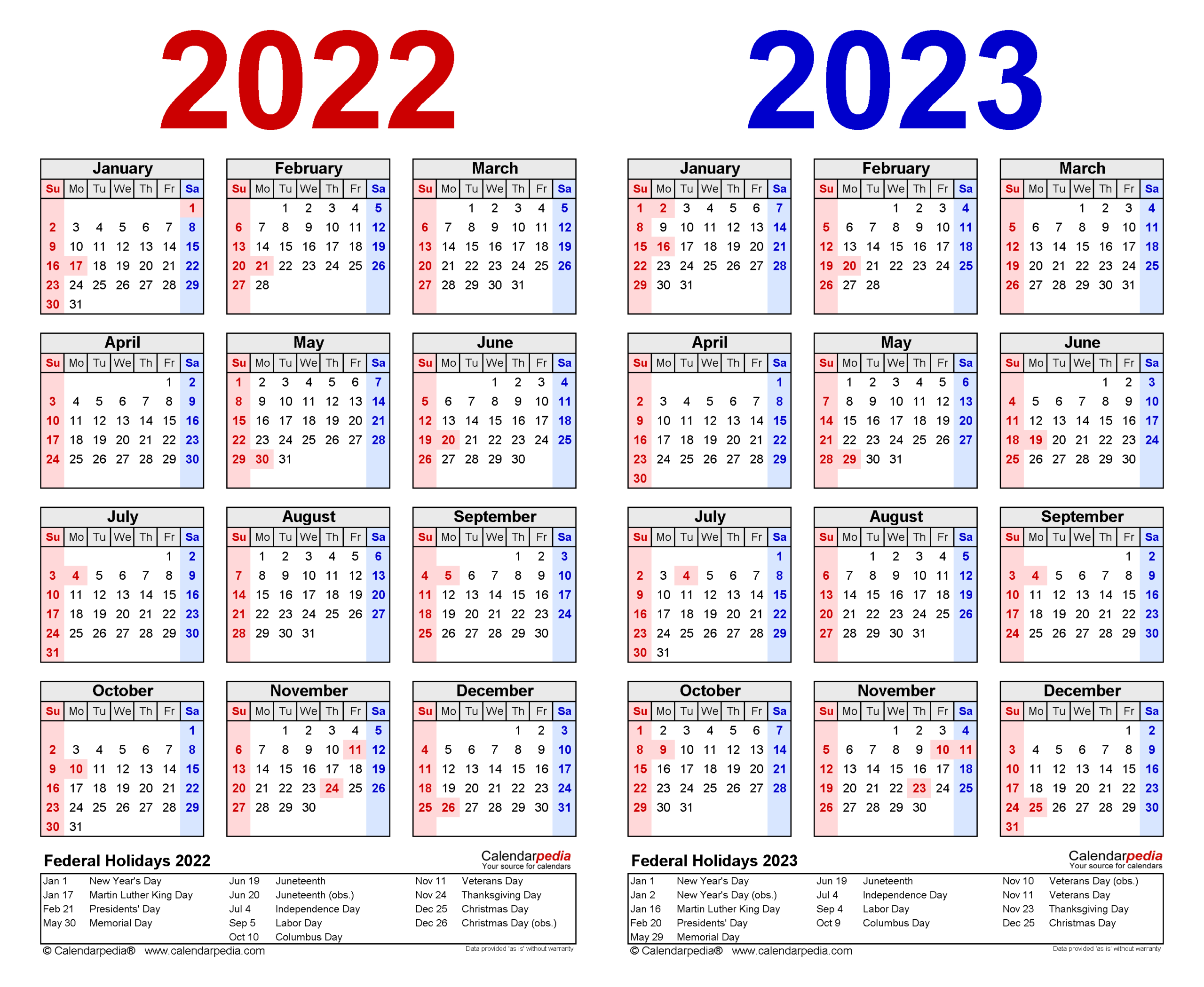 2022-2023 Two Year Calendar - Free Printable Word Templates  Free Printable Coloring Calendar 2022