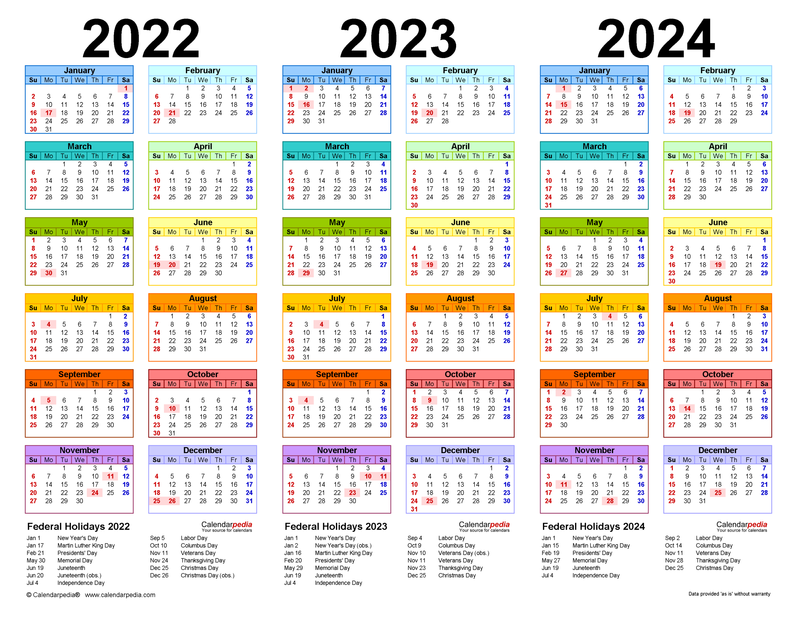 2022-2024 Three Year Calendar - Free Printable Pdf Templates  2022 Printable Calendar One Page With Holidays Us