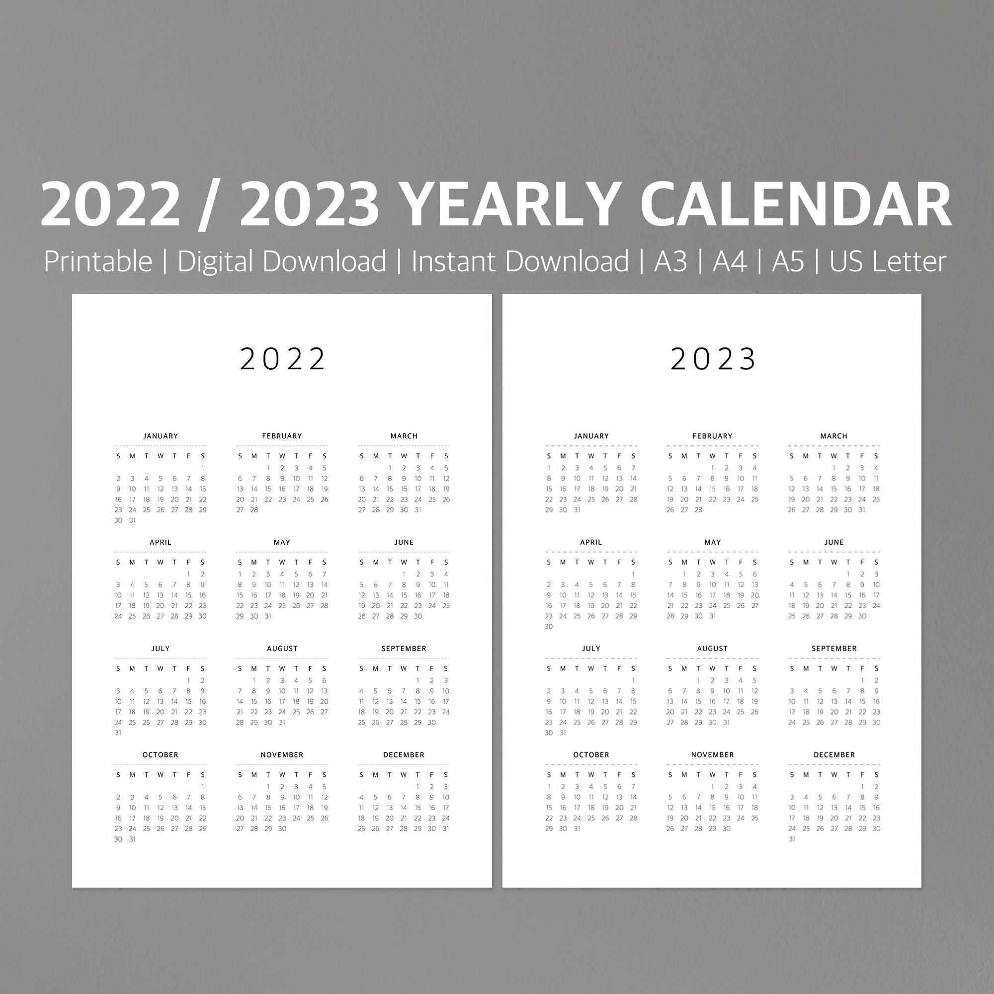 2022-23 Calendar Printable Yearly Calendar Modern Calendar  Free Printable Whole Year Calendar 2022