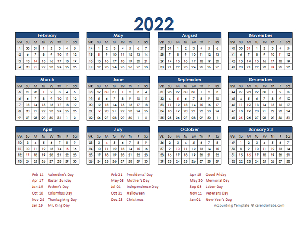 2022 Accounting Calendar 4-5-4 - Free Printable Templates  2022 Julian Calendar With Holidays