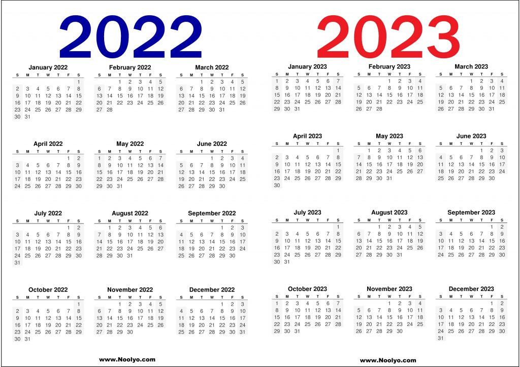2022 And 2023 Calendar Printable Free - Noolyo  Free Printable Calendar 2022 And 2023
