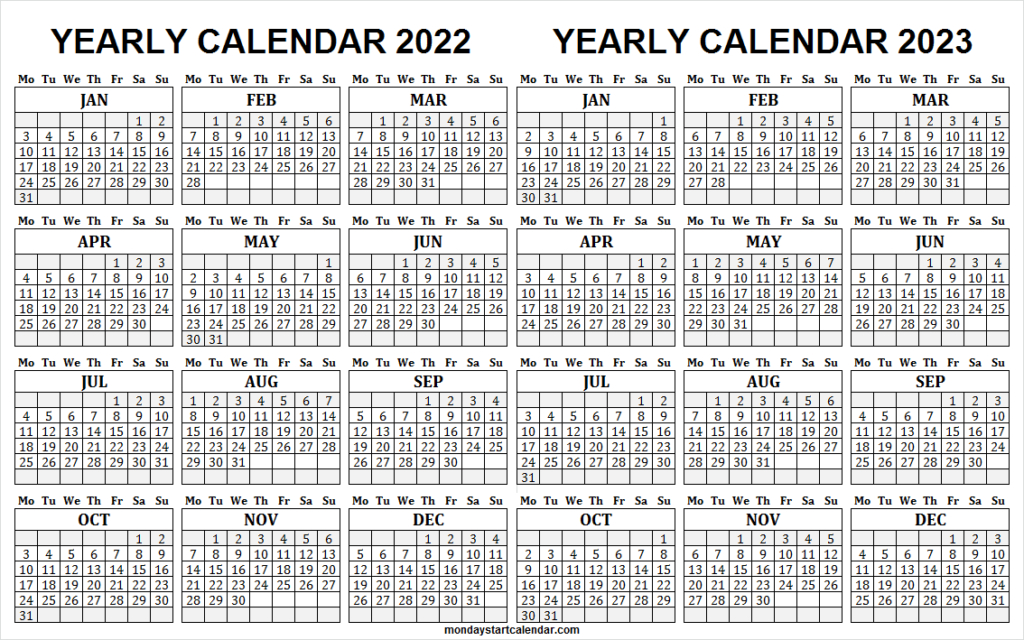 2022 And 2023 Monthly Calendar Template | Blank Two Year  Calendar For 2022 And 2023