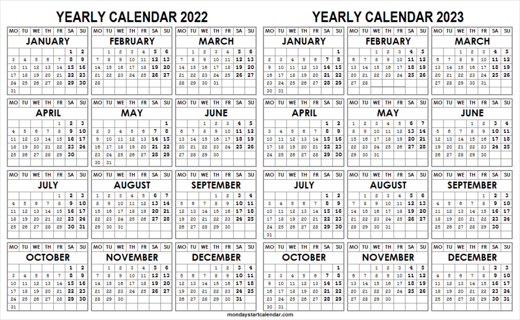 2022 And 2023 Monthly Calendar Template | Blank Two Year  How To Make A 2022 Calendar