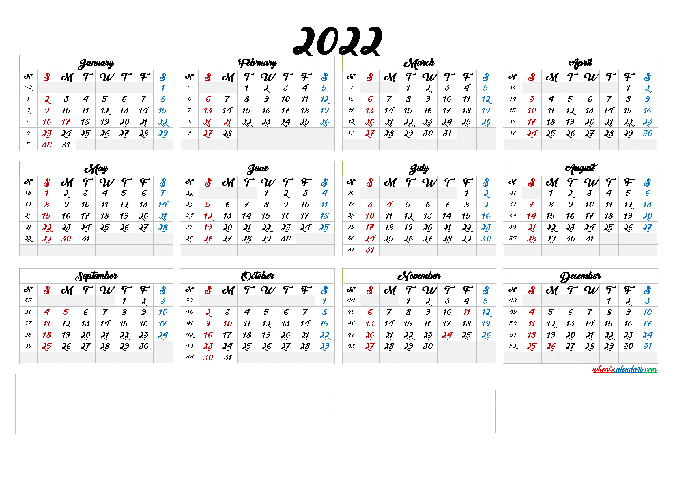 Free Printable 2022 Yearly Calendar Templates - Template Calendar Design