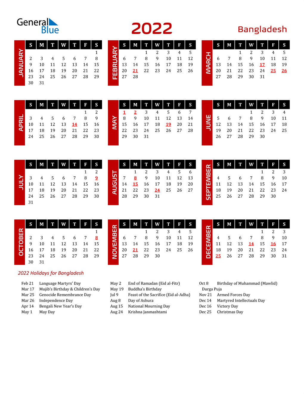 2022 Bangladesh Calendar With Holidays  Calendar For 2022 United Kingdom