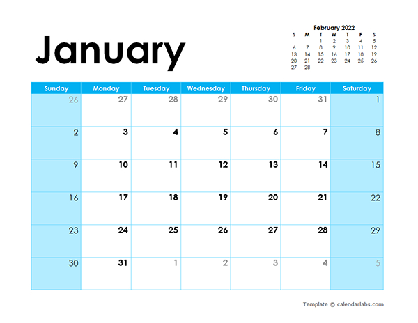 2022 Blank Calendar Colorful Design - Free Printable Templates  Free Printable Calendar 2022 In Word
