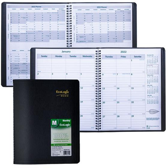 2022 Brownline Ecologix Cb435W.blk Monthly Planner, 8-1/2  8 1/2 X 11 Printable Calendar 2022