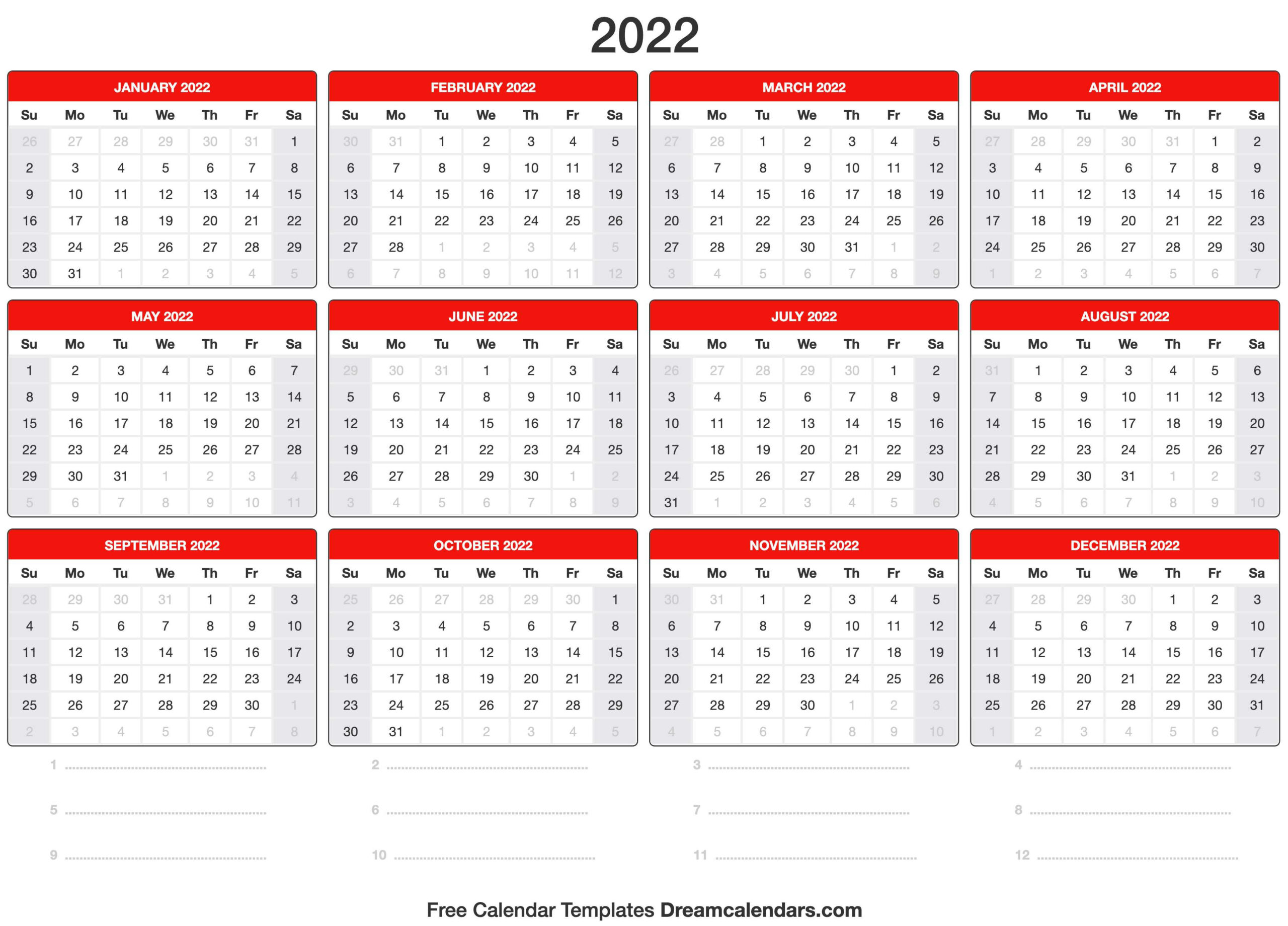 2022 calendar printable holidays template calendar design