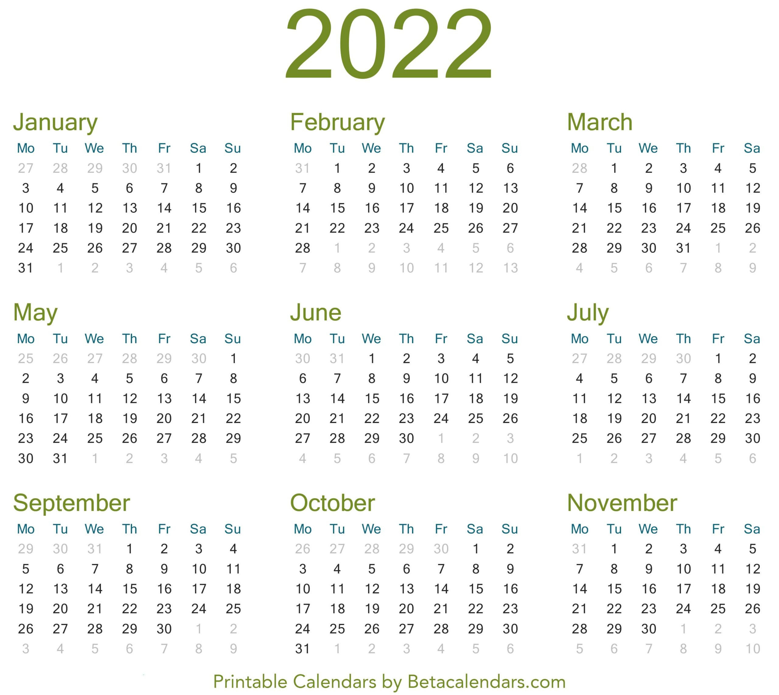 2022 Calendar - Beta Calendars  2022 Calendar Printable Monday To Sunday