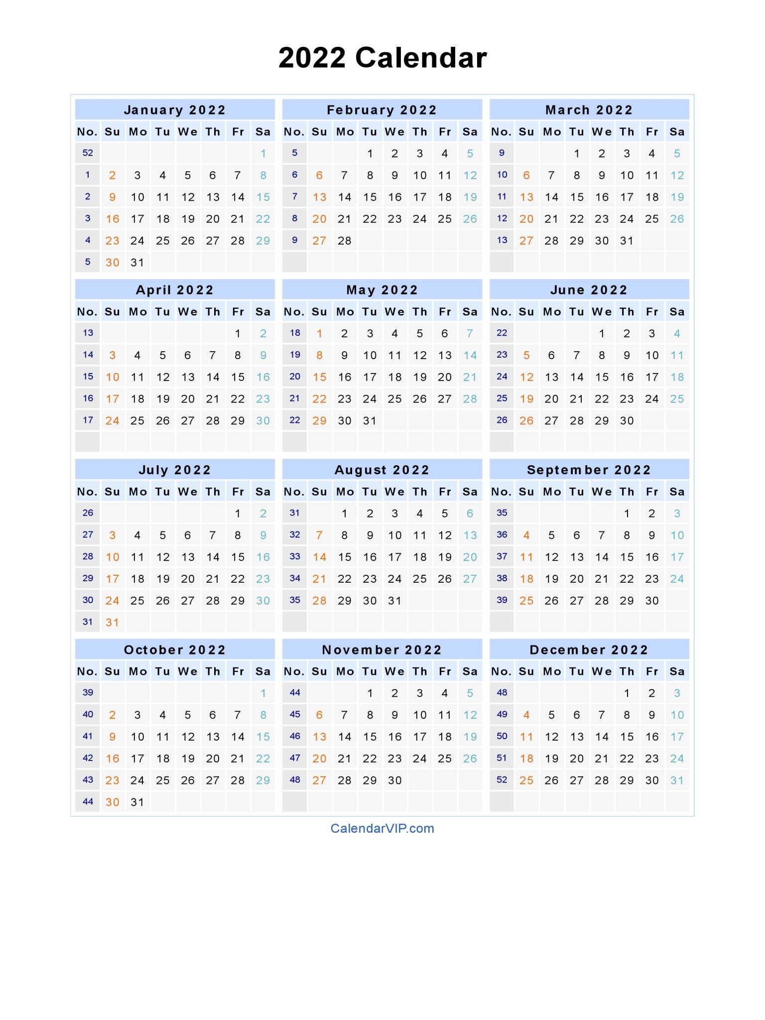 2022 Calendar - Blank Printable Calendar Template In Pdf  Scps 2022 To 2022 Calendar