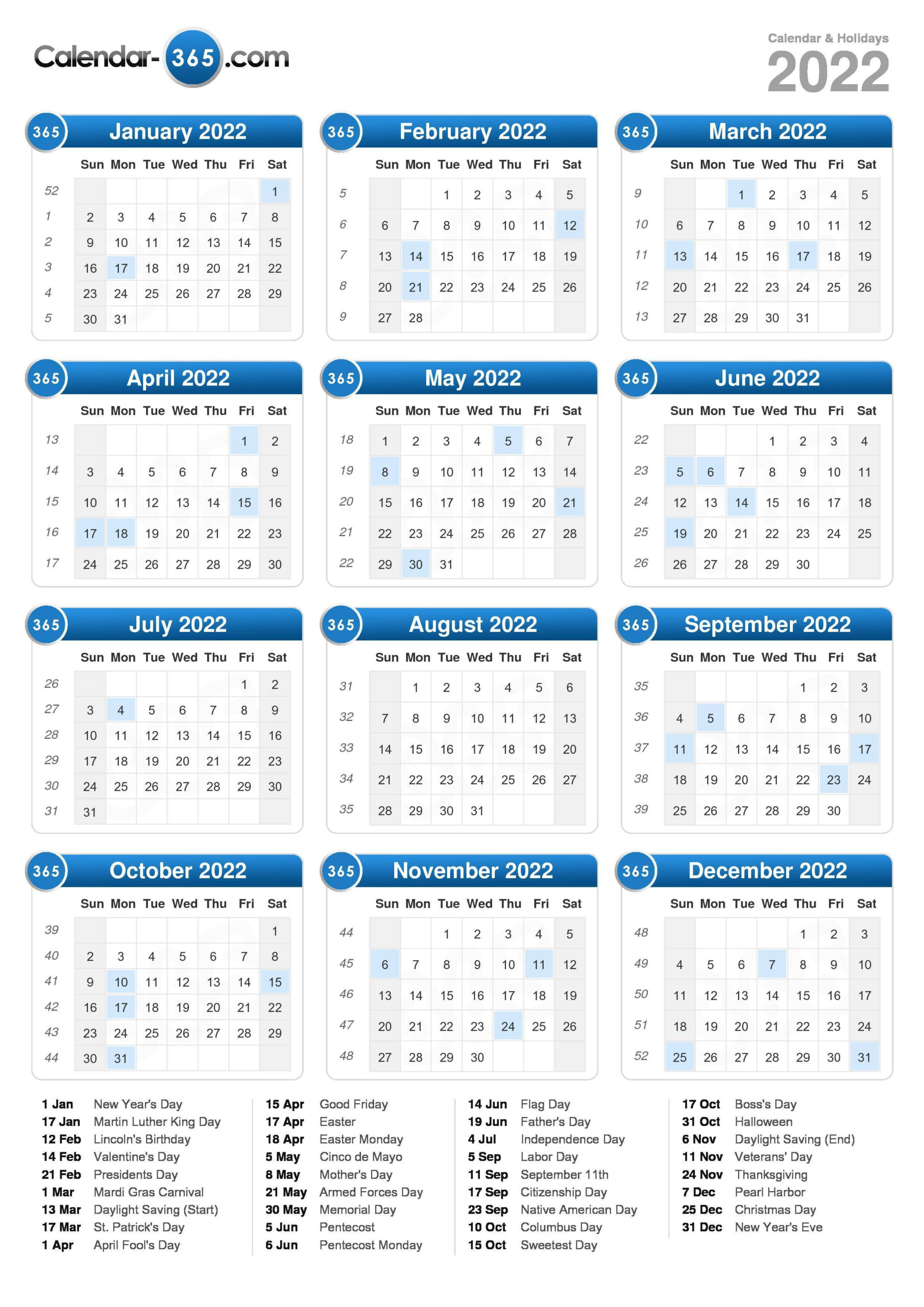 2022 Calendar  Calendar 2022 Government Holidays