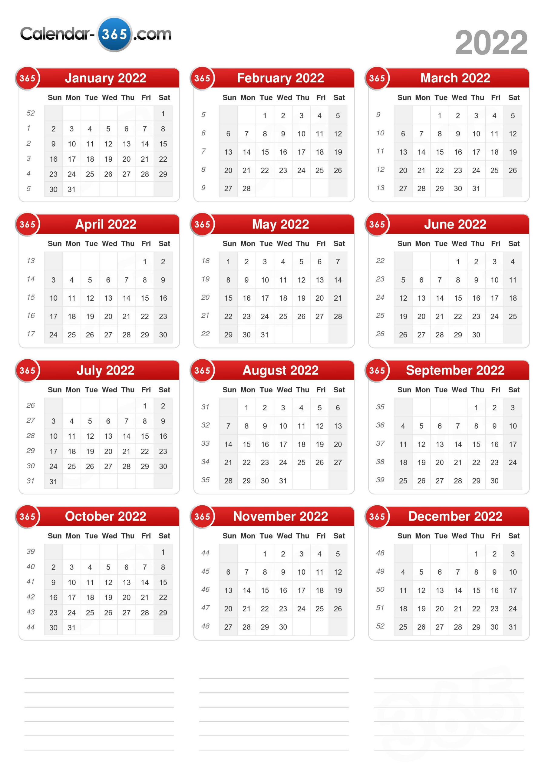 2022 Calendar  Calendar For 2022 With Week Numbers