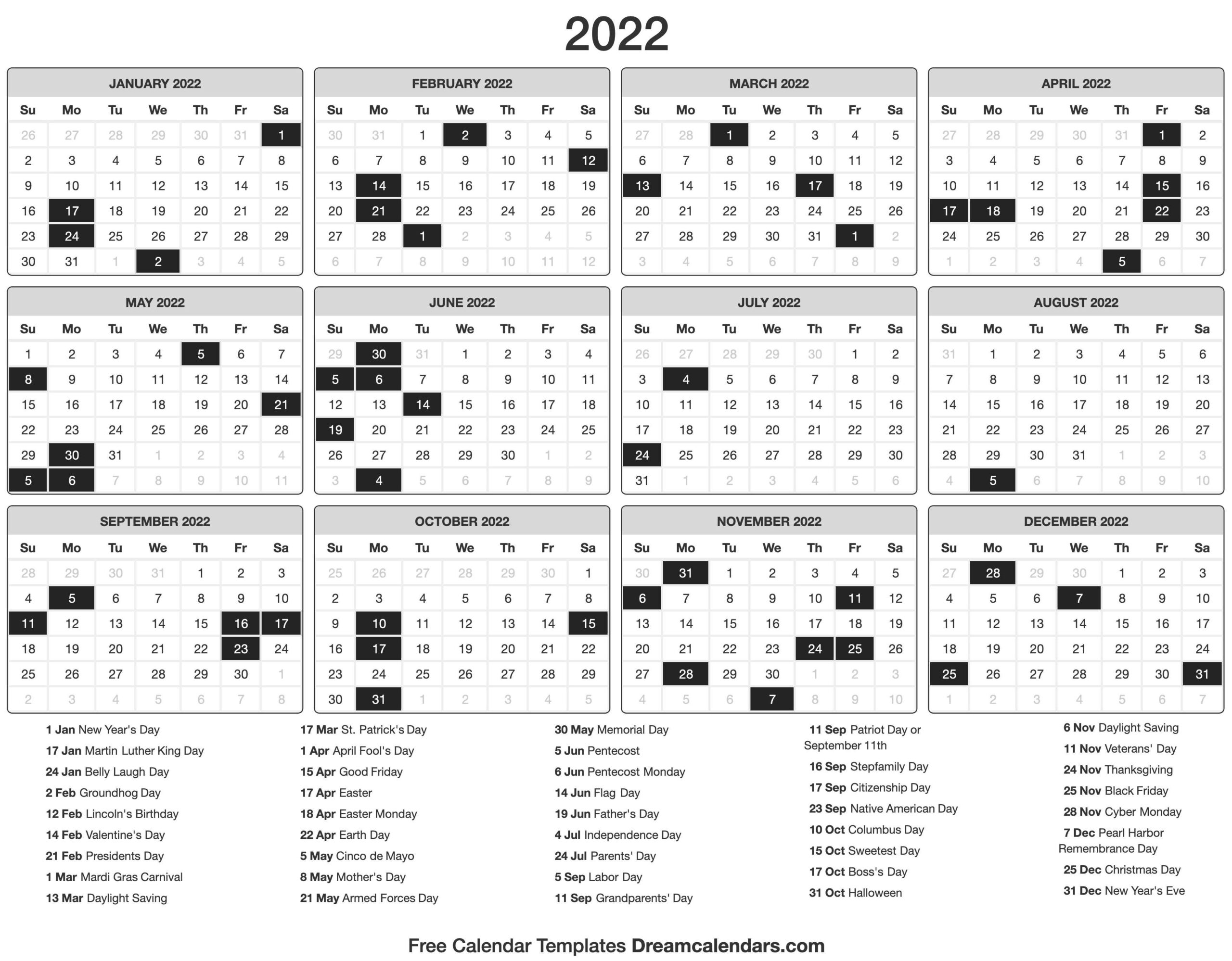 2022 Calendar  Free Printable Calendar 2022 Time And Date
