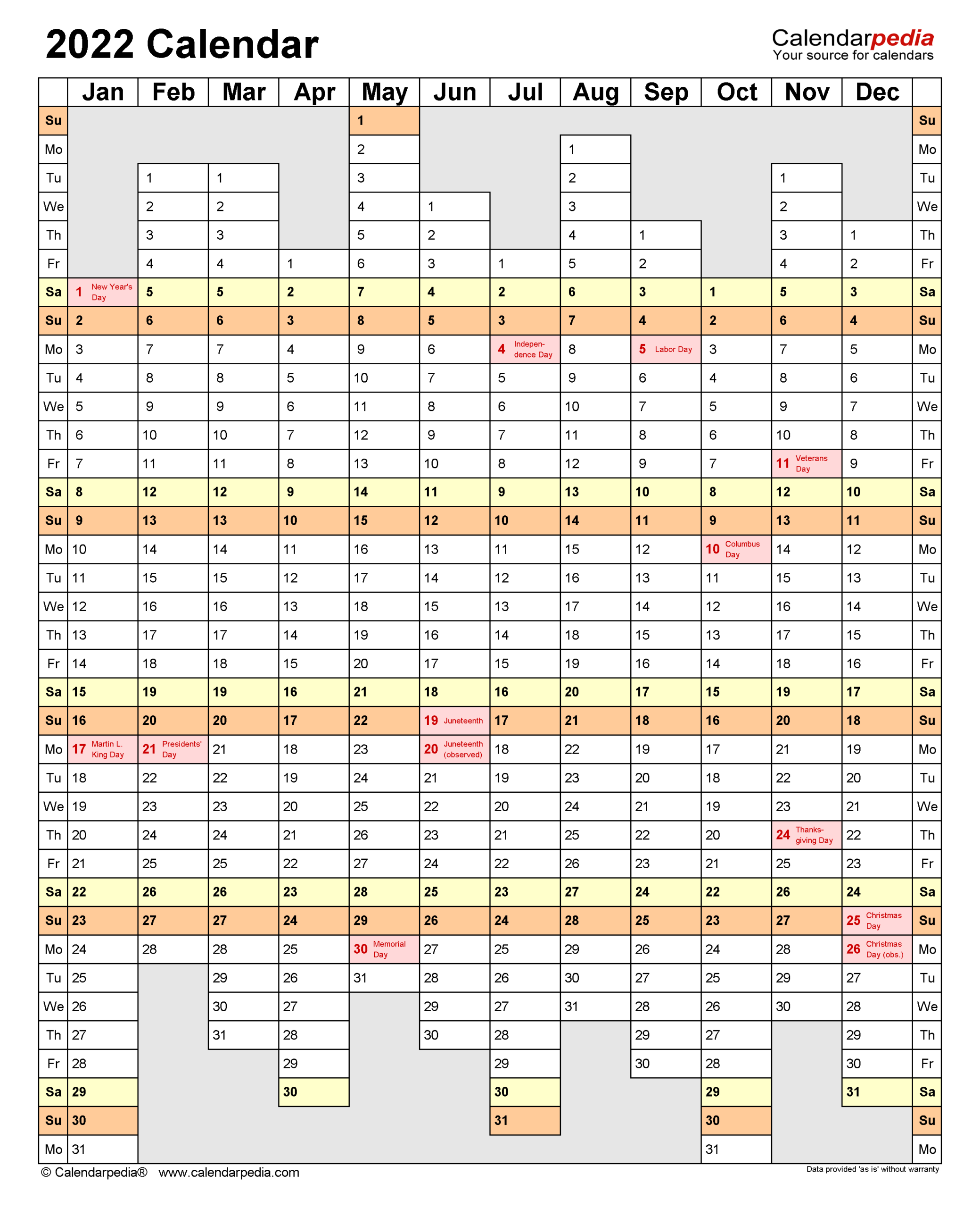 2022 Calendar - Free Printable Excel Templates - Calendarpedia  2022 Calendar Printable Vertical