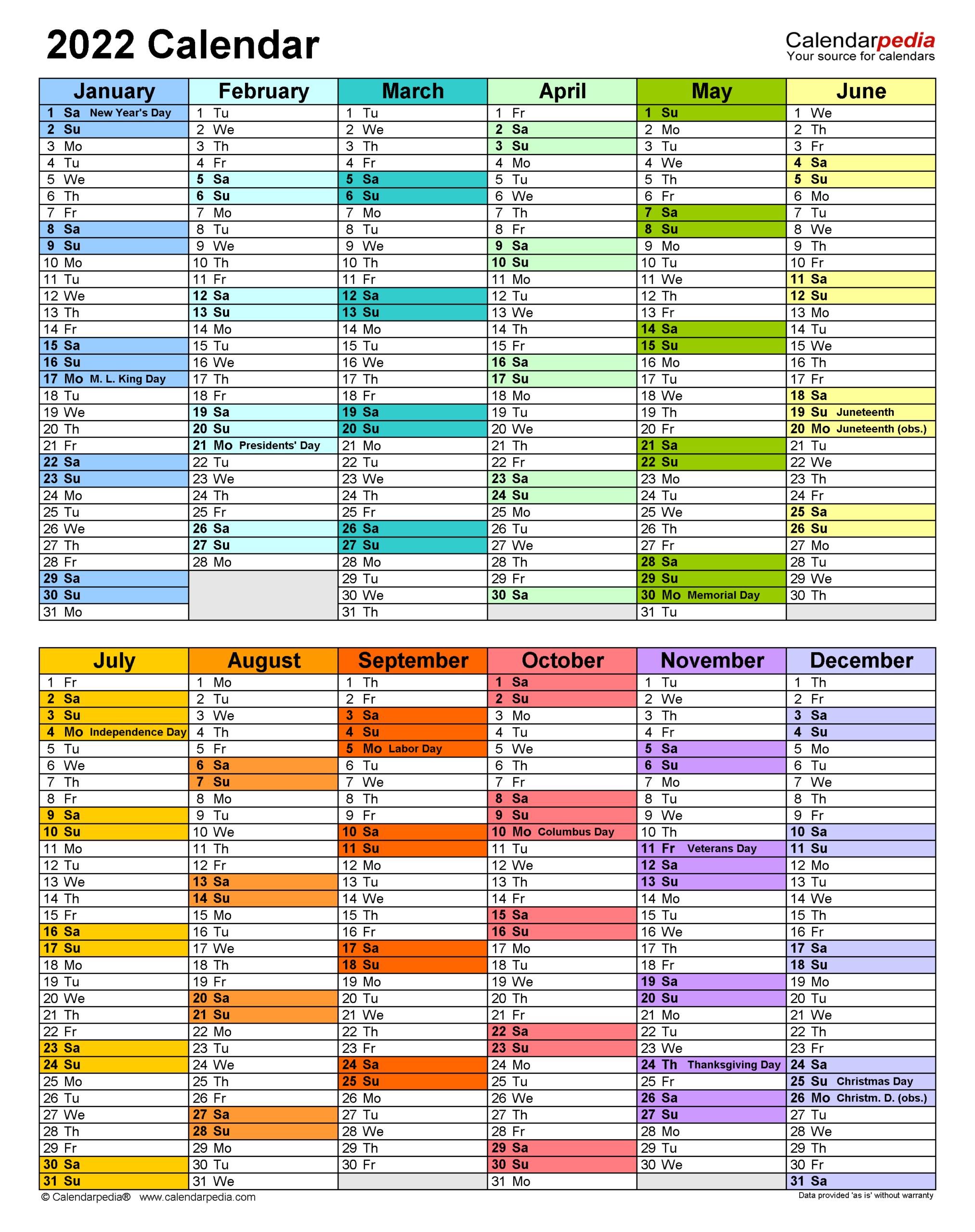 2022 Calendar - Free Printable Pdf Templates - Calendarpedia  Printable Calendar 2022 Blog