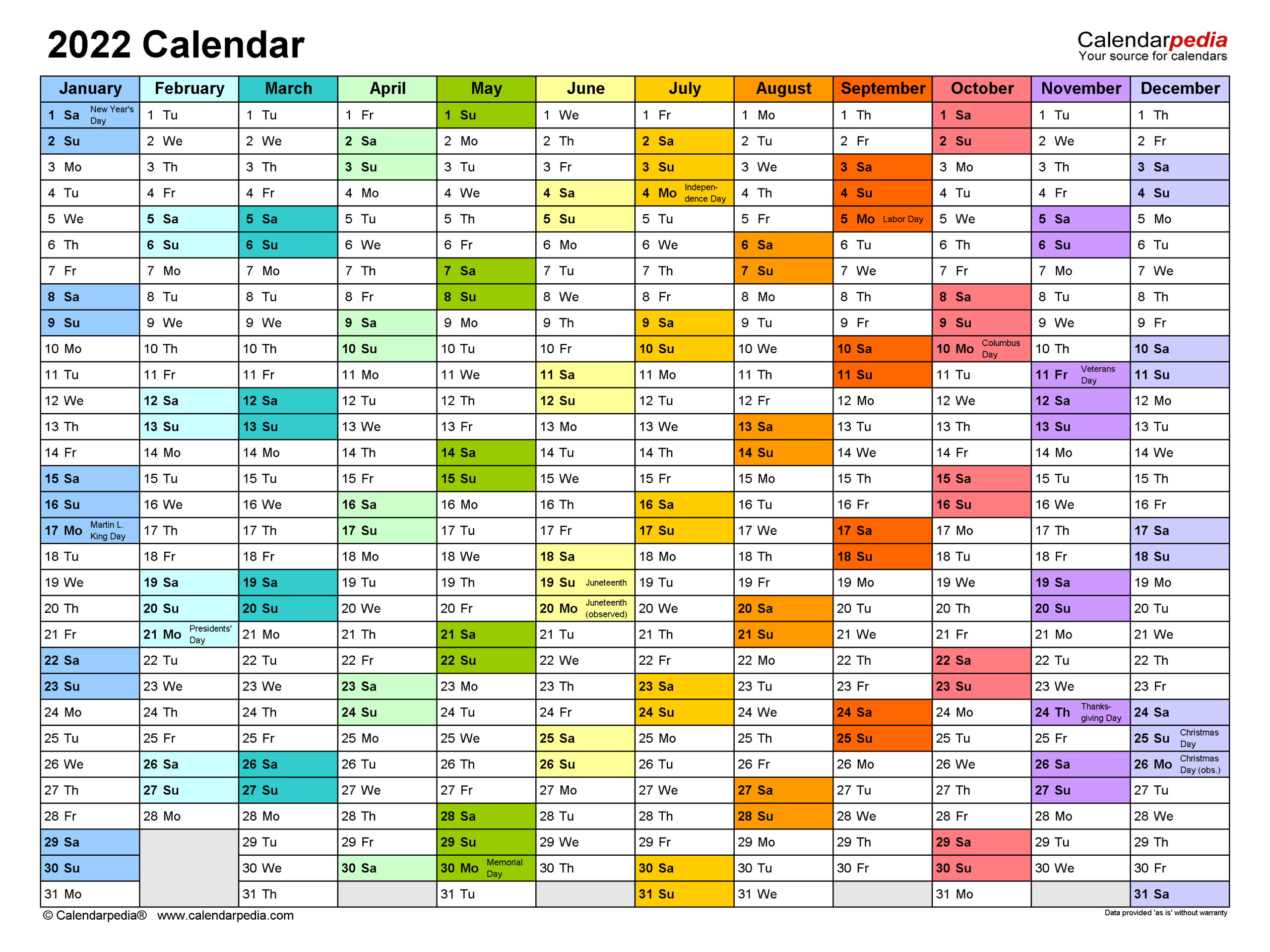 2022 Calendar - Free Printable Word Templates - Calendarpedia  Free Printable Coloring Calendar 2022