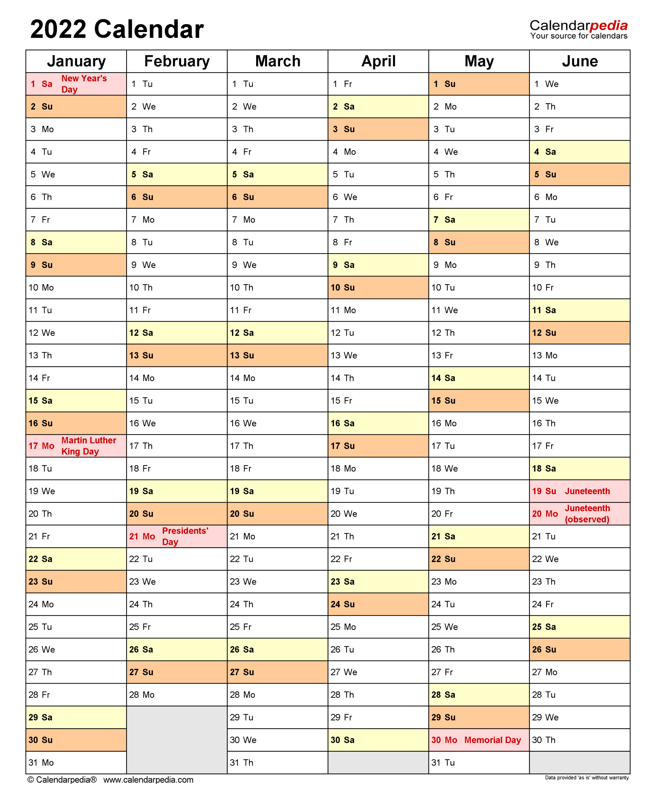 2022 Calendar - Free Printable Word Templates - Calendarpedia  Large Printable Calendar 2022