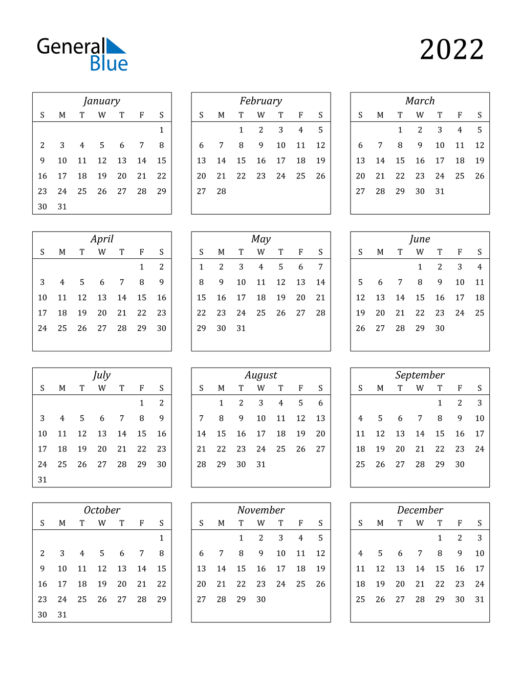 2022 Calendar (Pdf, Word, Excel)  Online Free Printable Calendar 2022