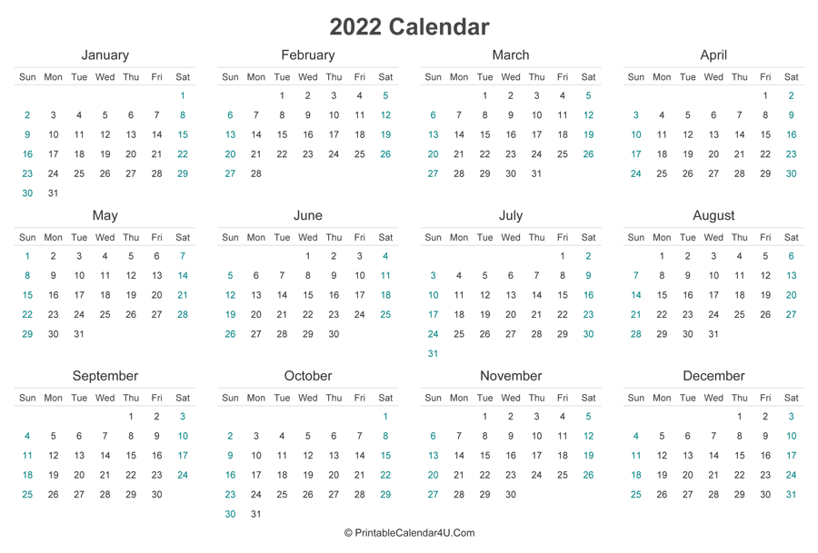 Free Writable Calendar Template 2022