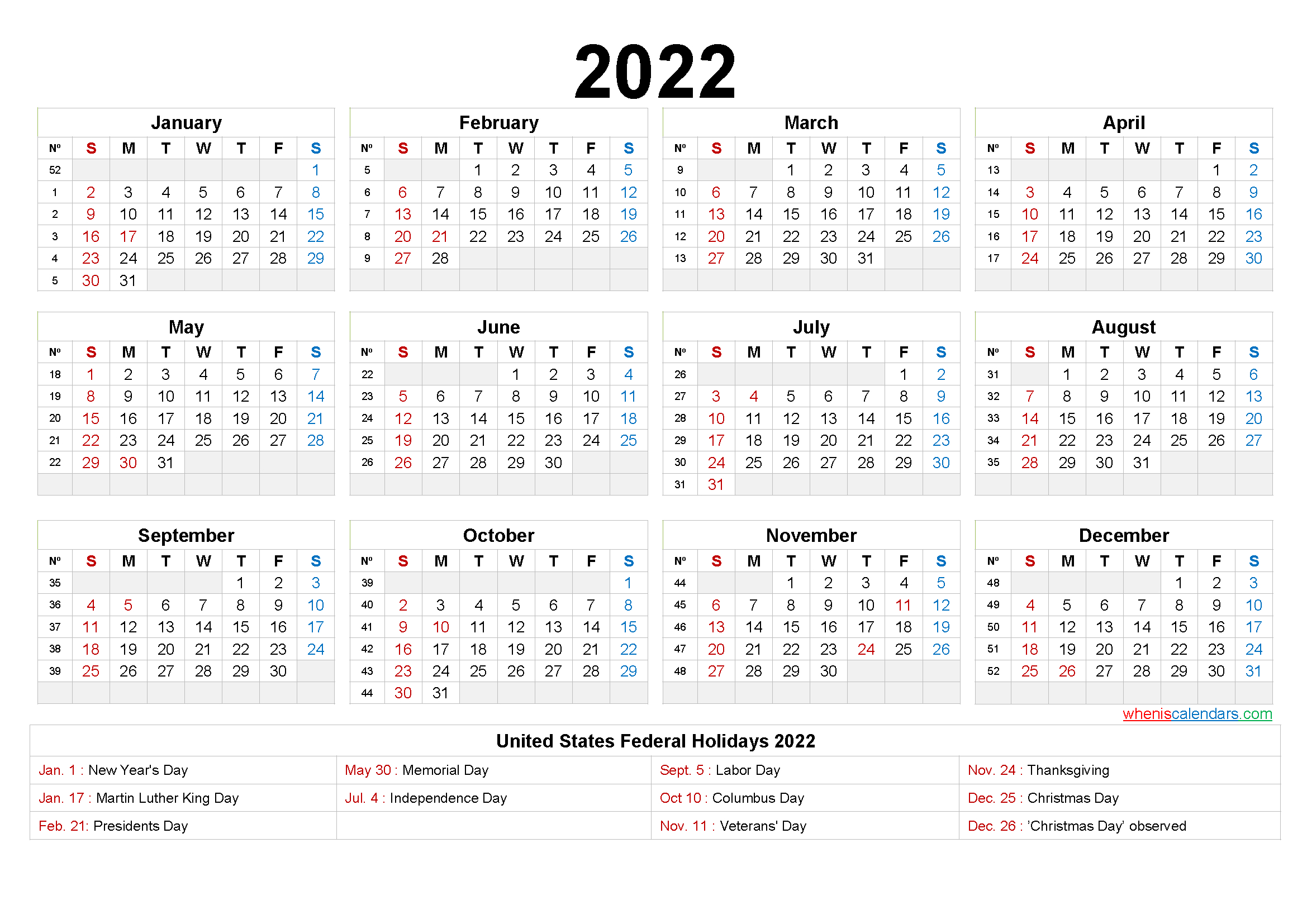 2022 Calendar Printable One Page - 9 Templates - Free  Free Printable Calendar Sheets 2022