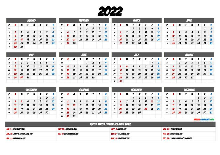 2022 Calendar Printable Pdf - 6 Templates In 2020  Free Calendar Design Template 2022