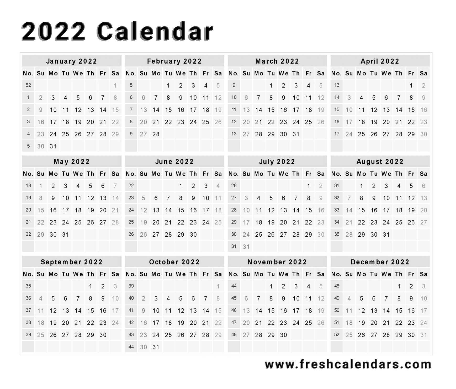 2022 Calendar - Printable Week Calendar  2022 Calendar Printable Word Document