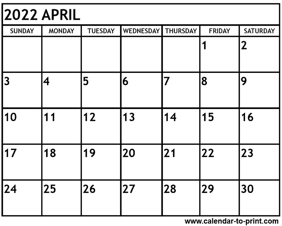 2022 Calendar - Printable Week Calendar  April 2022 Calendar Printable