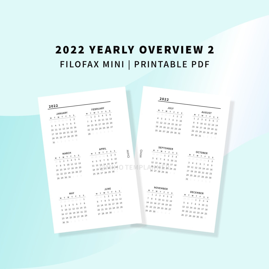 2022 Calendar Printable Year At A Glance Yearly Overview  Free Printable Calendar 2022 Small