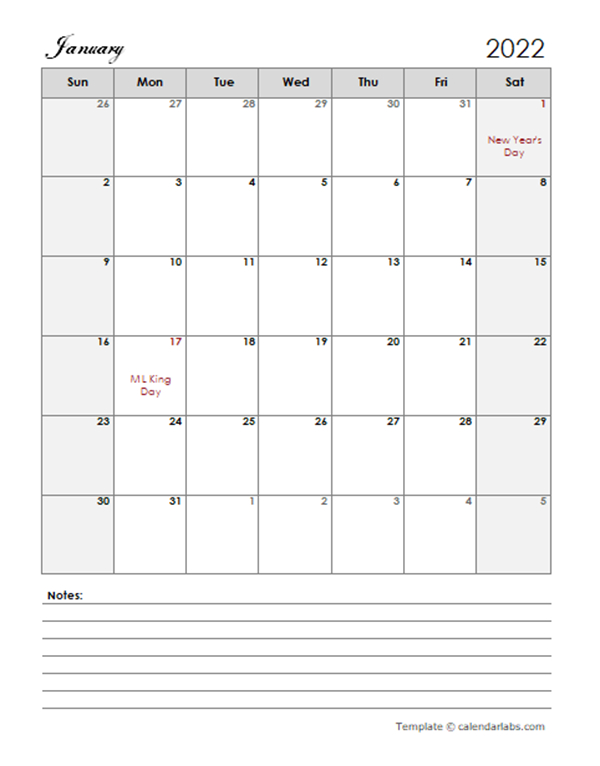 2022 Calendar Template Large Boxes - Free Printable Templates  Word Calendar For 2022