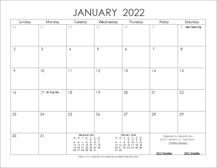 2022 Calendar Templates And Images  2022 Printable Calendar One Page Per Month