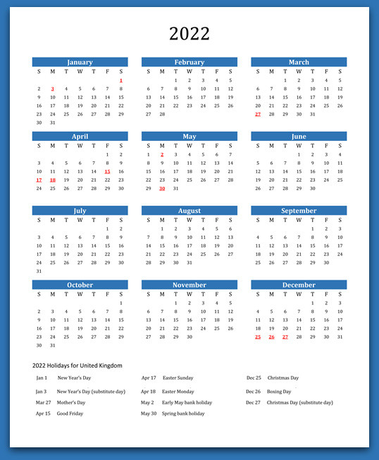 2022 Calendar With Holidays, Festivals | Calendar 2022  Calendar For 2022 United Kingdom