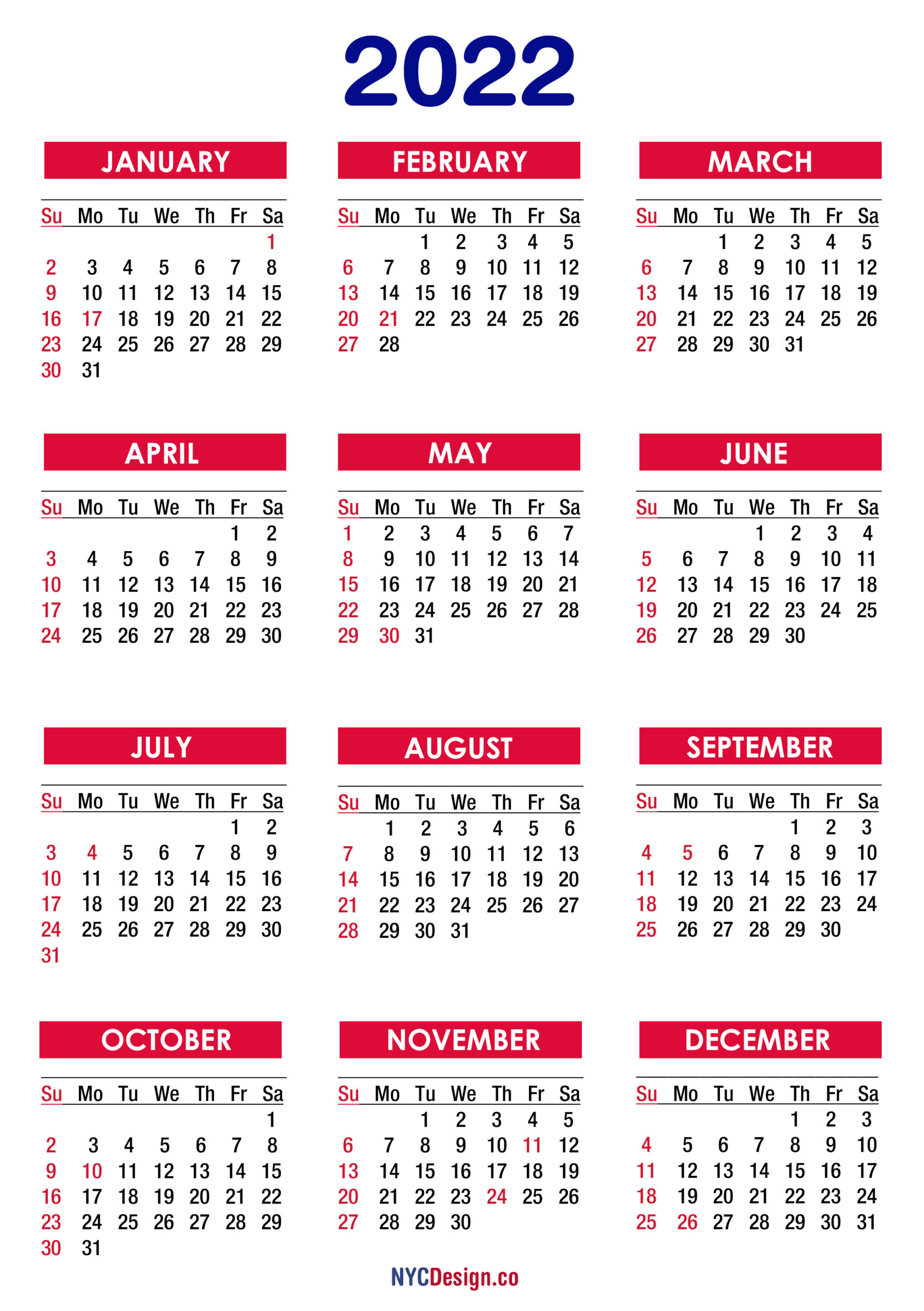 2022 Calendar With Holidays, Printable Free, Pdf, Colorful  2022 Printable Calendar One Page With Holidays Us