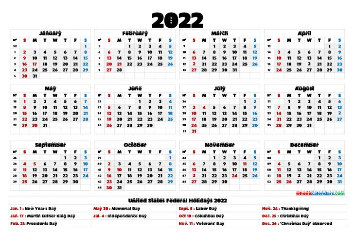 2022 Calendar With Holidays Printable | Free Printable  2022 Calendar Printable Holidays