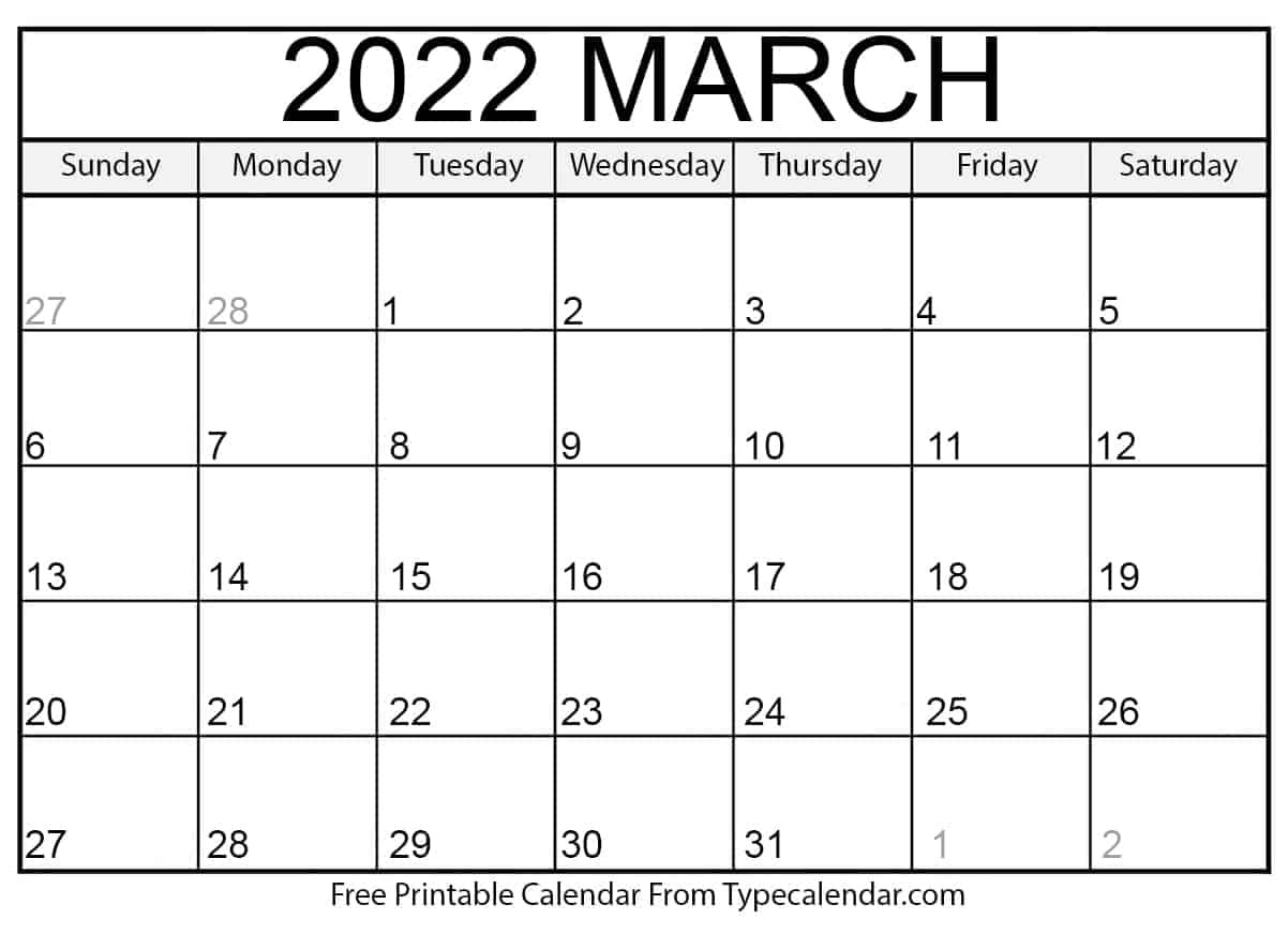 2022 Calendar With Numbered Days - Blank Calendar 2022  Printable Calendar April 2022 To March 2023