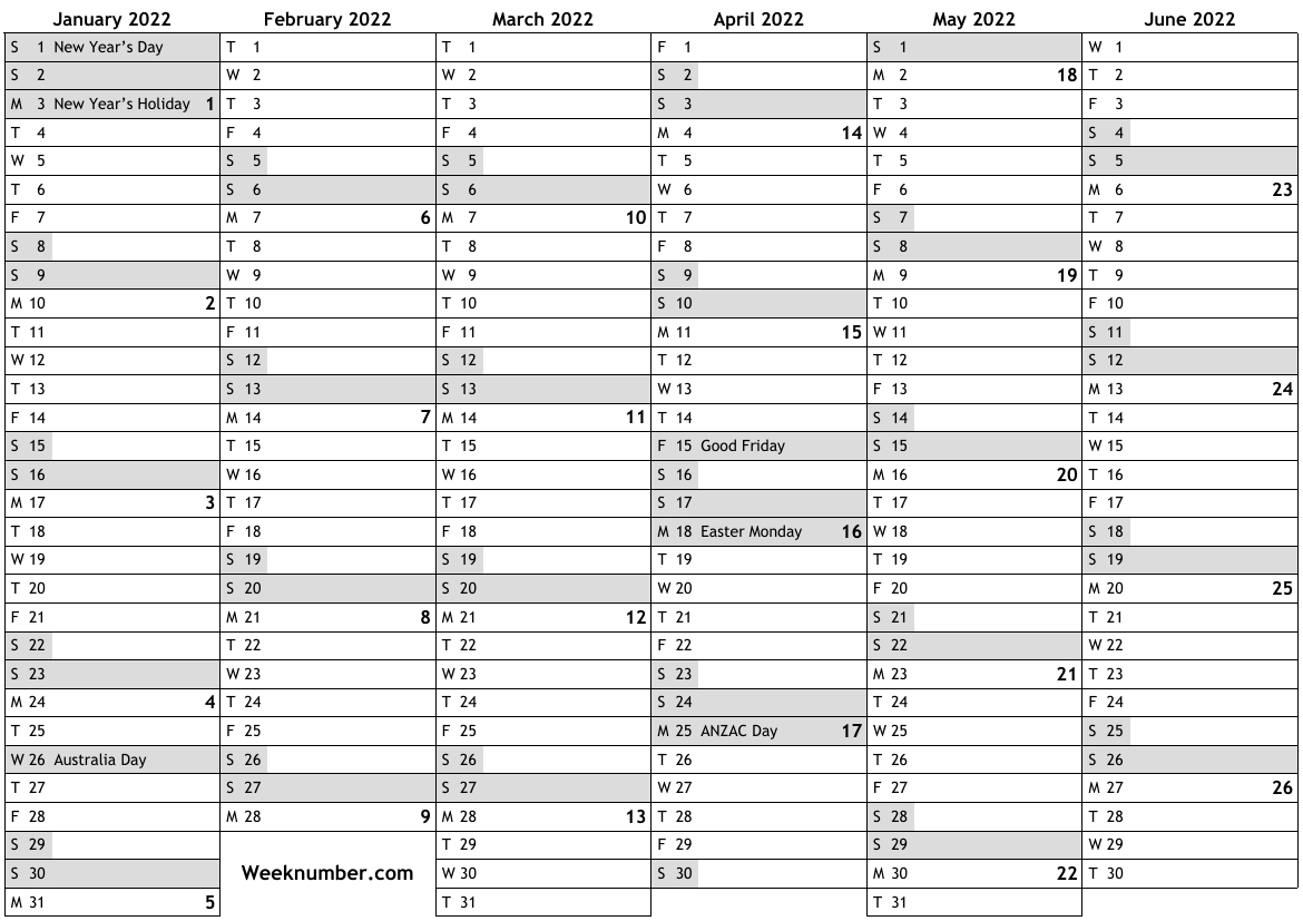 2022 Calendar With Week Numbers And Holidays For Australia  Free Printable Calendar 2022 Australia