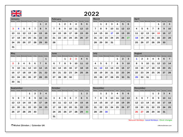 2022 Calendars &quot;Public Holidays&quot; - Michel Zbinden En  2022 Calendar Printable Ireland
