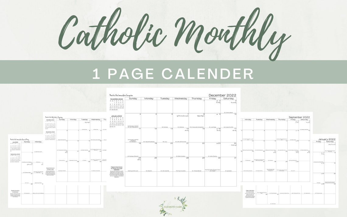 2022 Catholic Calendar Printable: Monthly One Page  Catholic Printable Calendar 2022