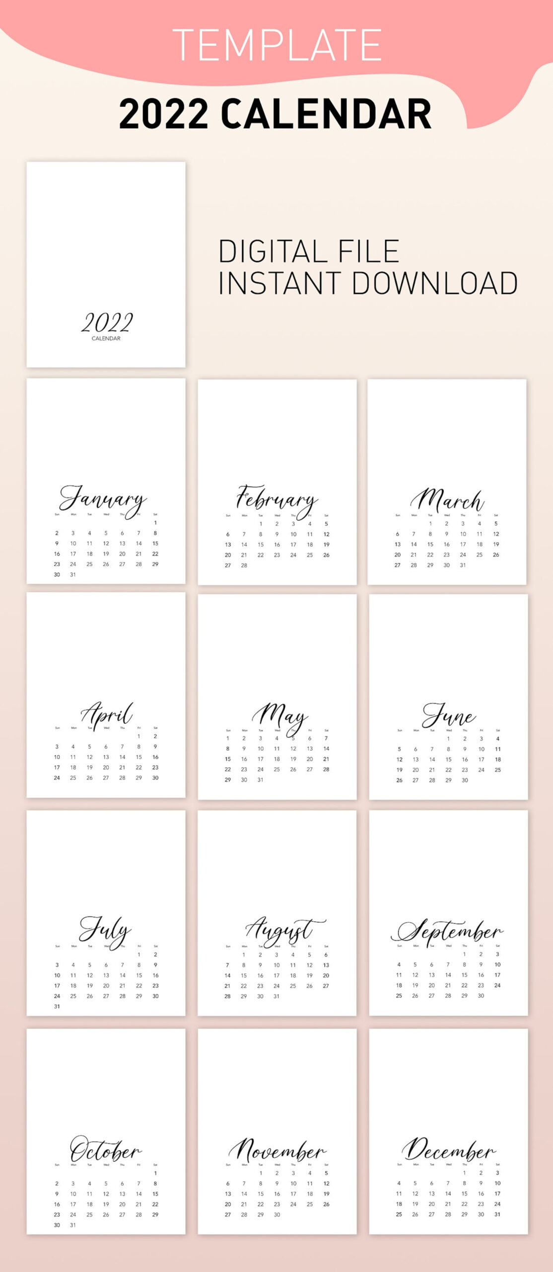 2022 Diy Calendar Template Printable Blank Calendar Pages  Calendar 2022 Custom