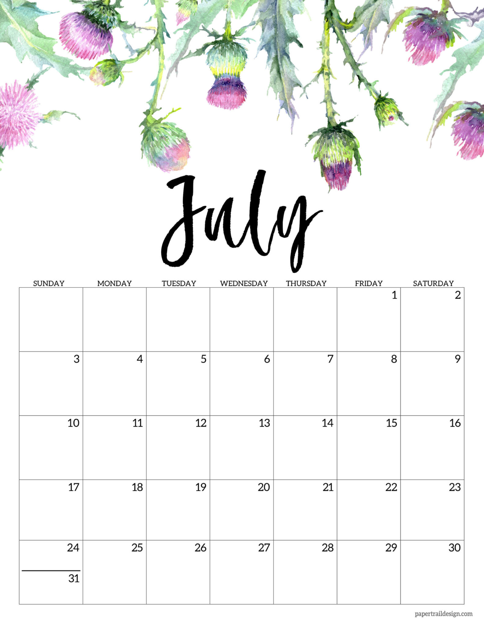 2022 Free Printable Calendar - Floral | Paper Trail Design  Free Printable Calendar 2022 Without Download