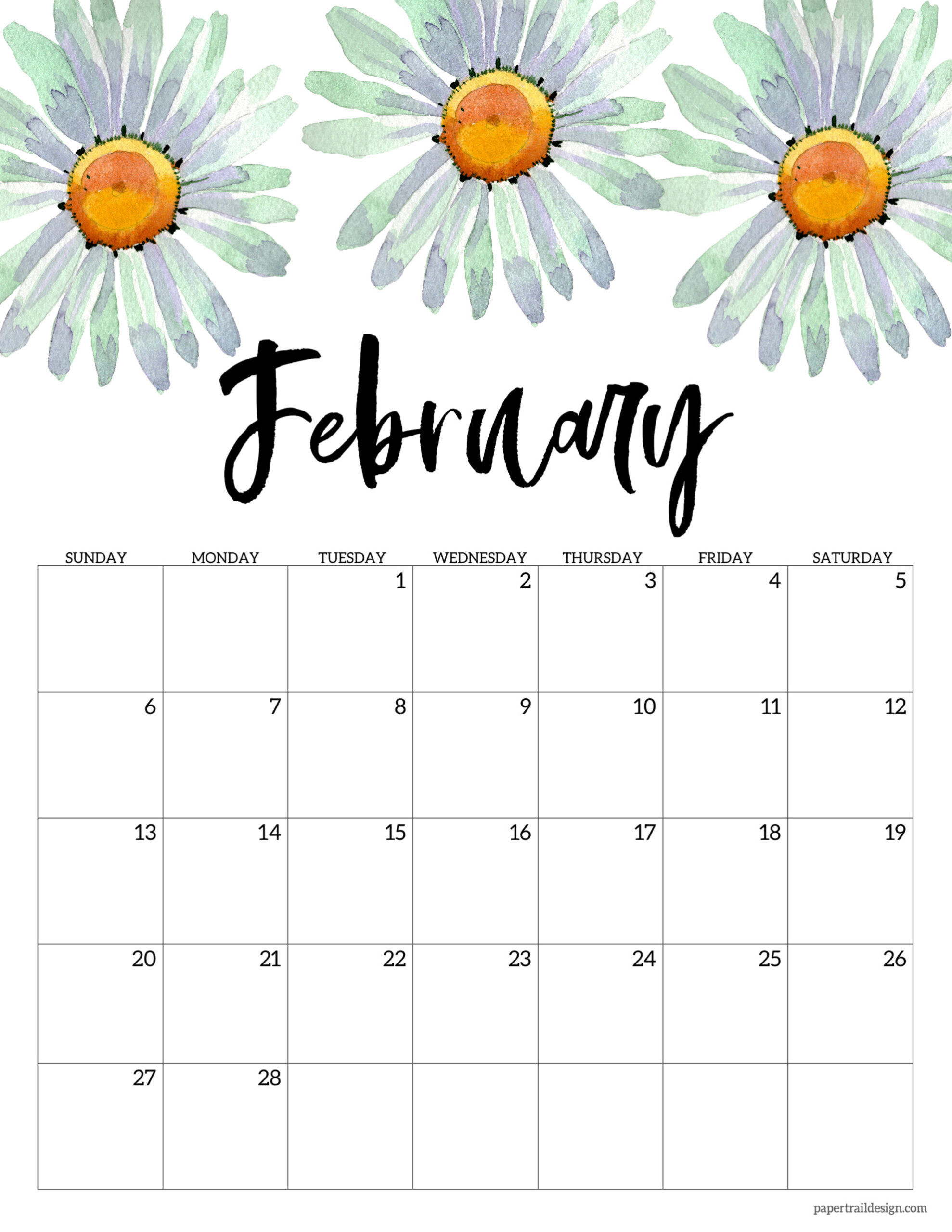 2022 Free Printable Calendar - Floral | Paper Trail Design  Free Printable Calendar 2022 Without Download