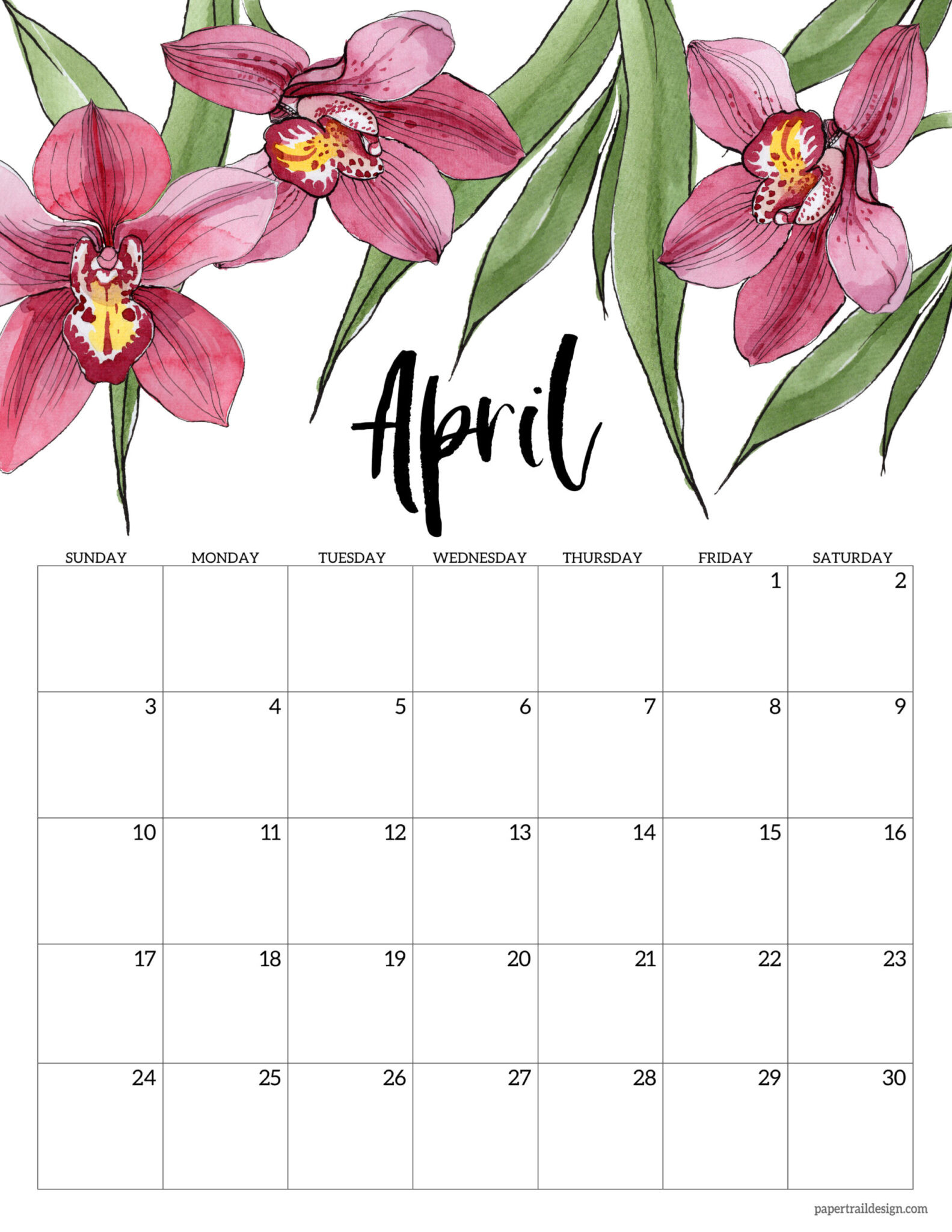 2022 Free Printable Calendar - Floral | Paper Trail Design  January To June 2022 Calendar