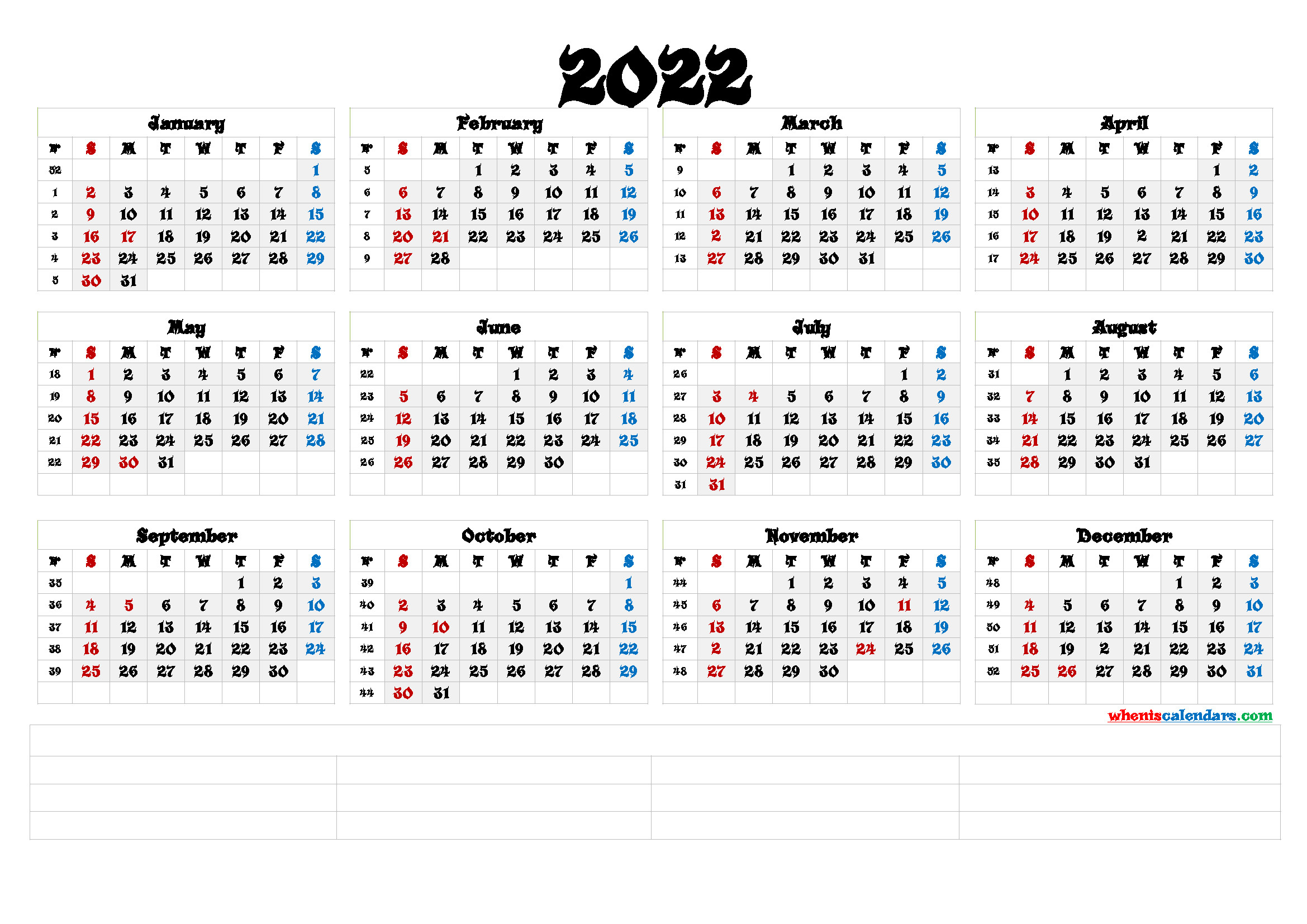 2022 Free Yearly Calendar Template Word (6 Templates)  Free Printable 2022 Yearly Calendar Templates