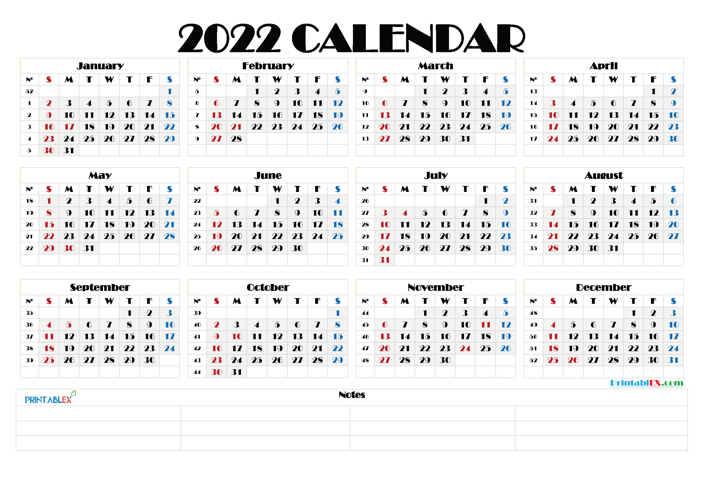 2022 Full Year Calendar Printable | Free Resume Templates  Free Printable Whole Year Calendar 2022