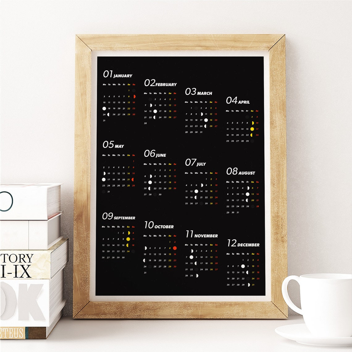 2022 Full Year Wall Calendar With Main Moon Phases Monday  Lunar Calendar 2022 Time And Date