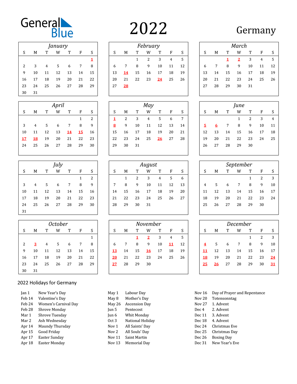 2022 Germany Calendar With Holidays  Full Moon Calendar 2022 Germany