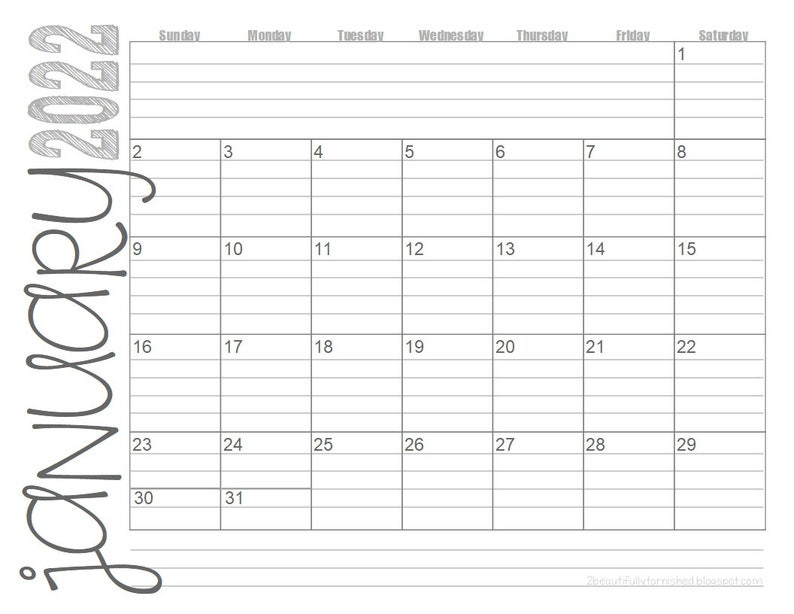 2022 Lined Monthly Calendars 8.5X11 Landscape Jan Dec | Etsy  Calendar 2022 Jan To Dec