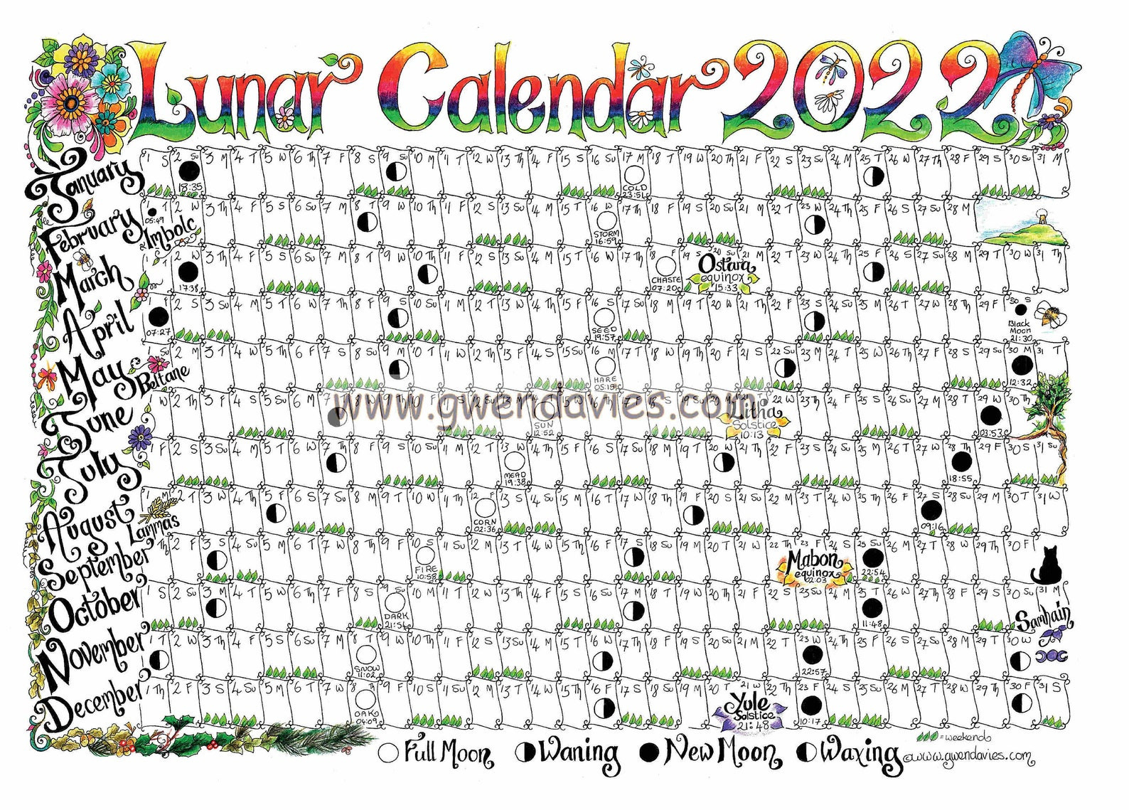 2022 Lunar Moon Calendar Hand Drawn A4 Gardening Astrology  Lunar Calendar 2022 For Hair Cut